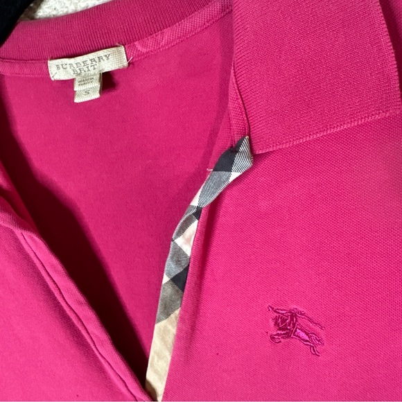 BURBERRY hot pink 2000s Y2K puff sleeve polo top S - Picture 6 of 7